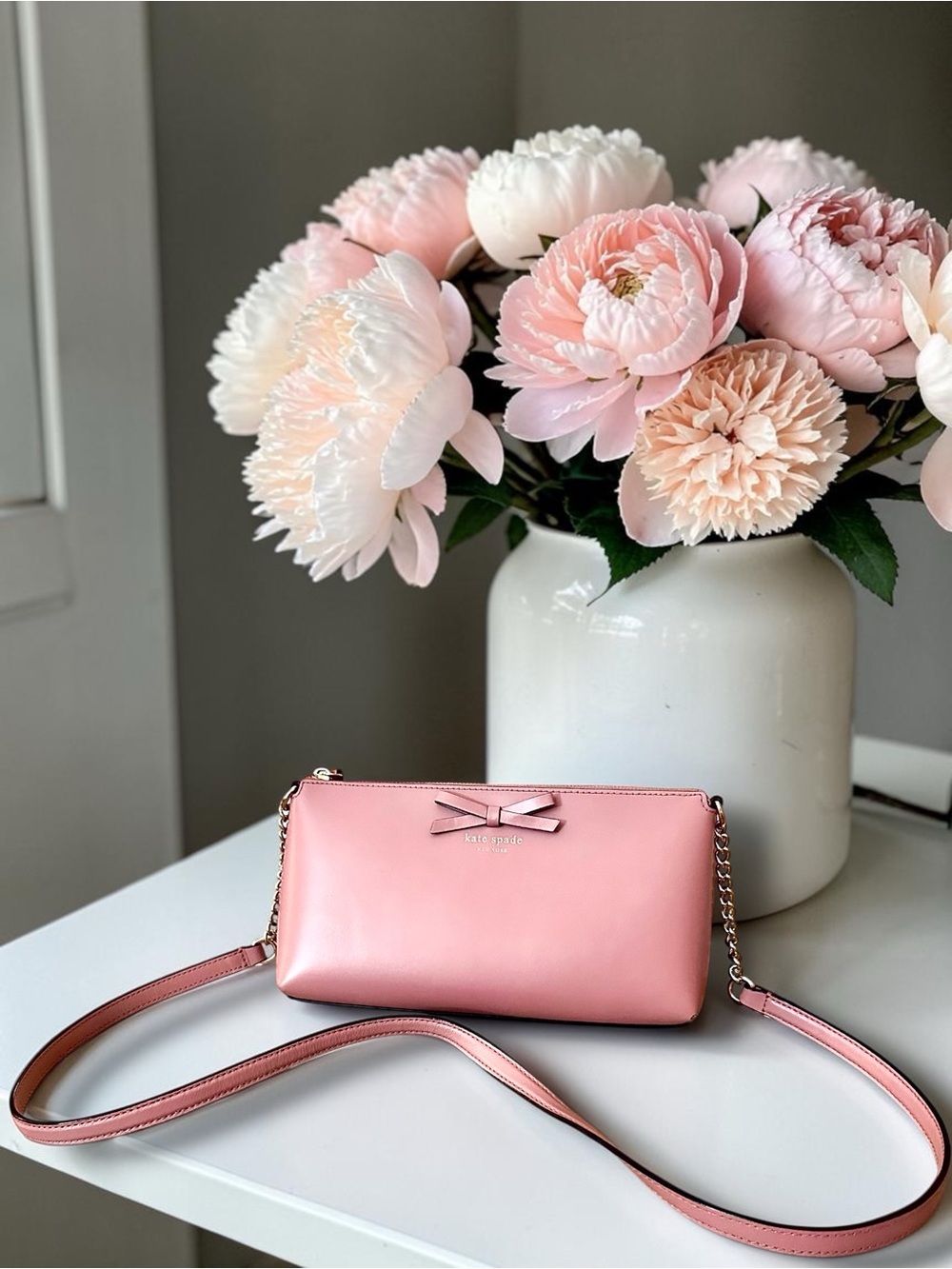 kate spade Sawyer Street Declan | Dusty Peony Leather Crossbody - Chain Strap